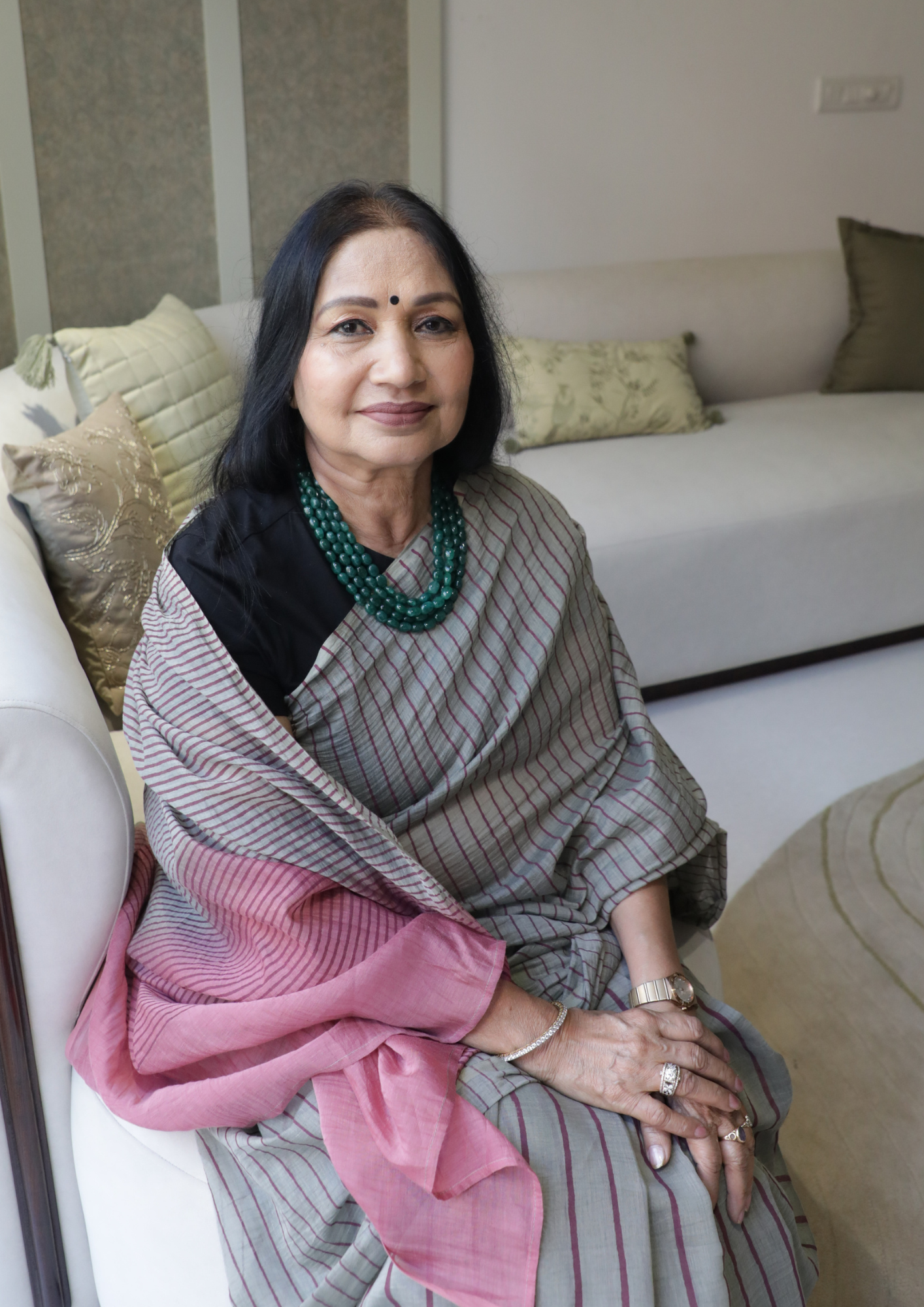 Smoke Grey Chanderi Silk Handblock Printed Saree