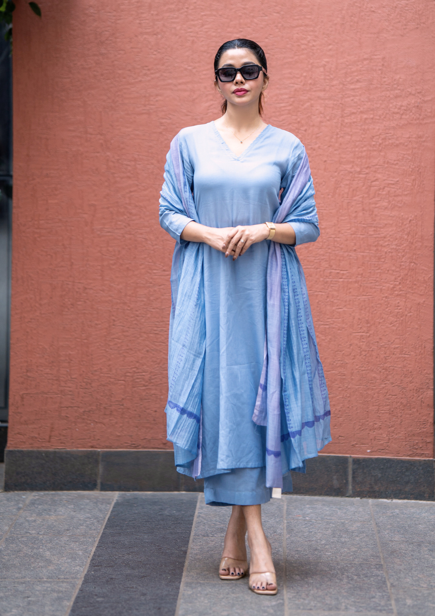 Breeze Blue Pure Cotton Suit Set