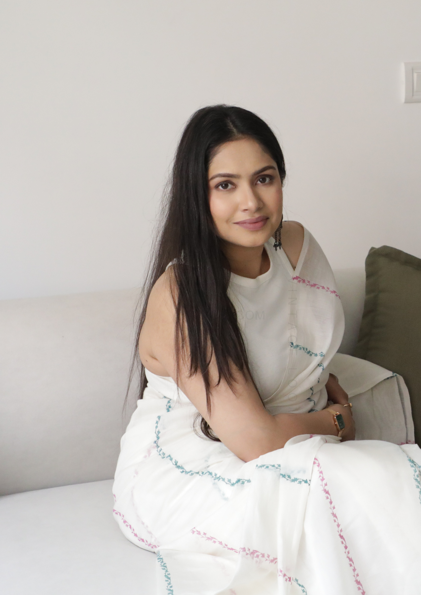 Ivory Chanderi Silk Hand-block Printed Saree