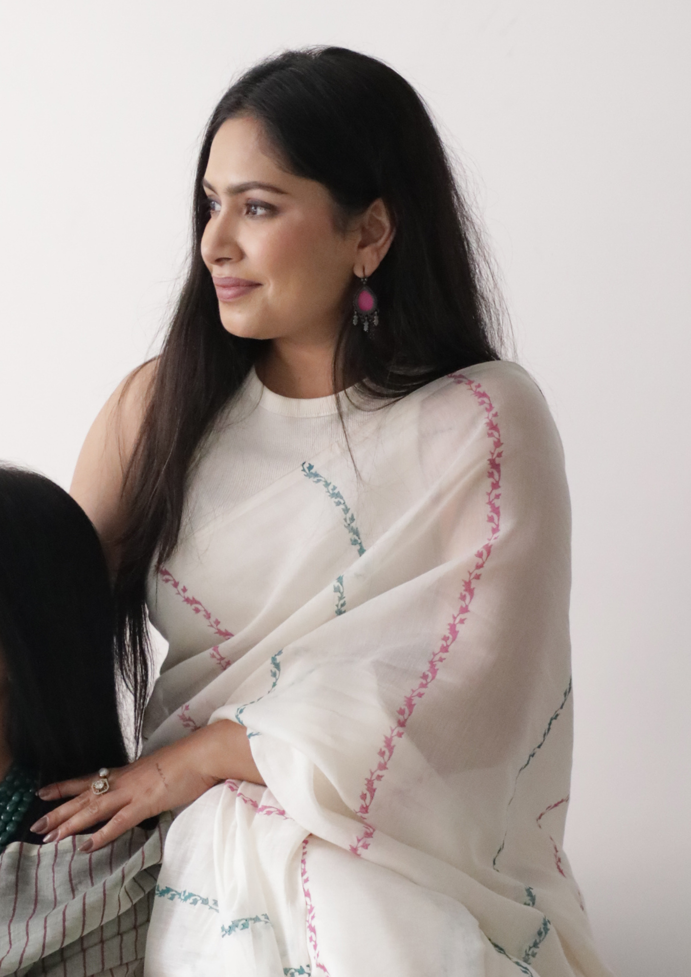 Ivory Chanderi Silk Hand-block Printed Saree