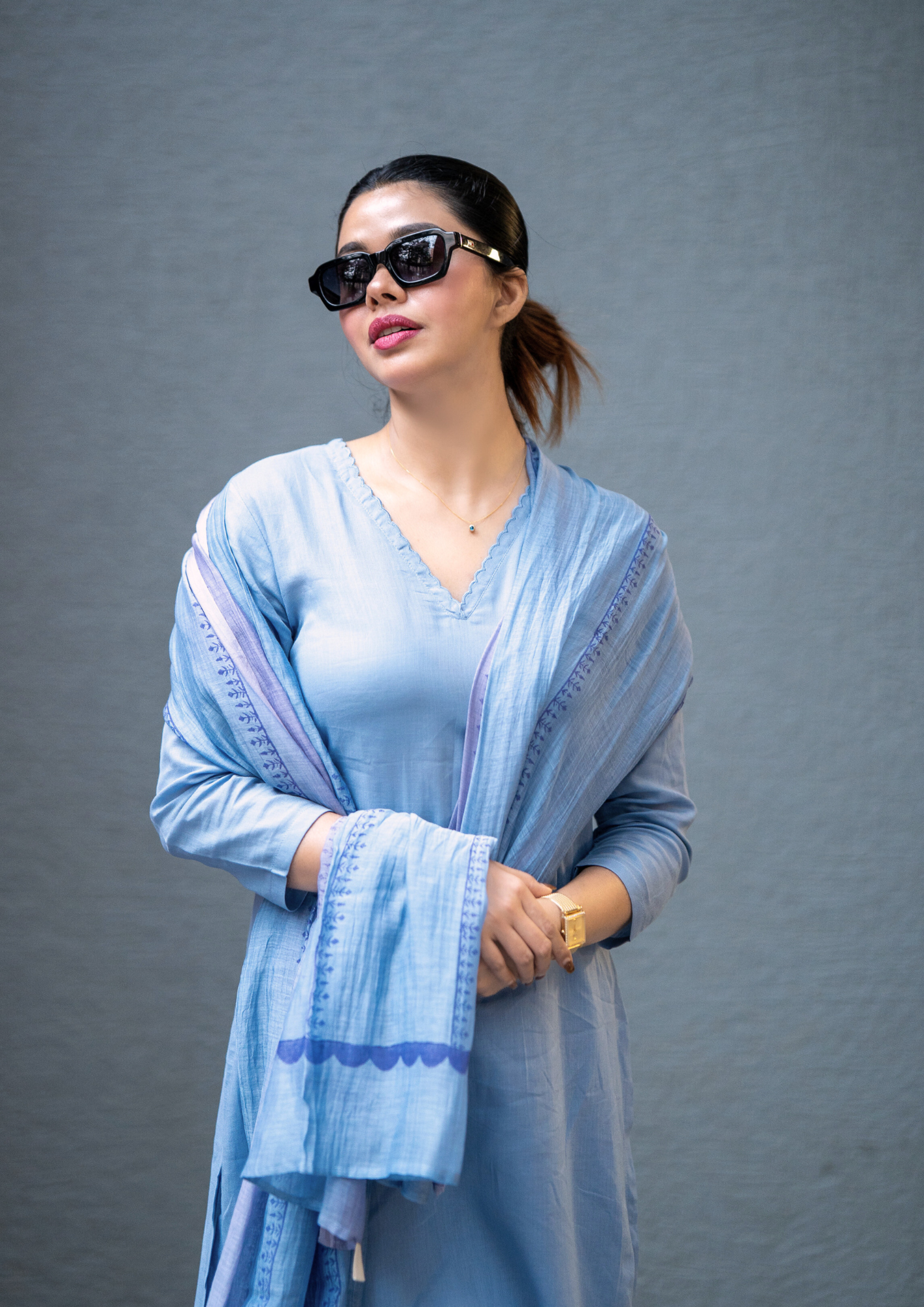 Breeze Blue Pure Cotton Suit Set