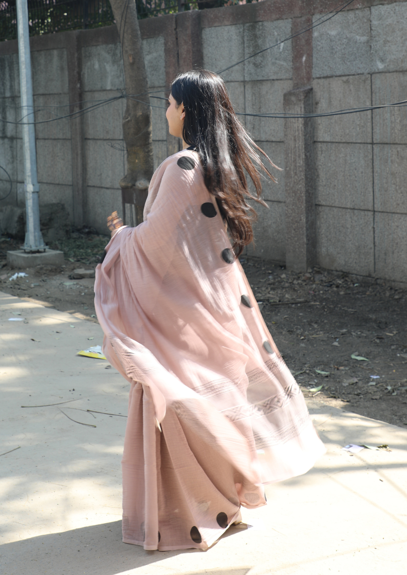 Old Rose Chanderi Silk Hand-block Printed Saree