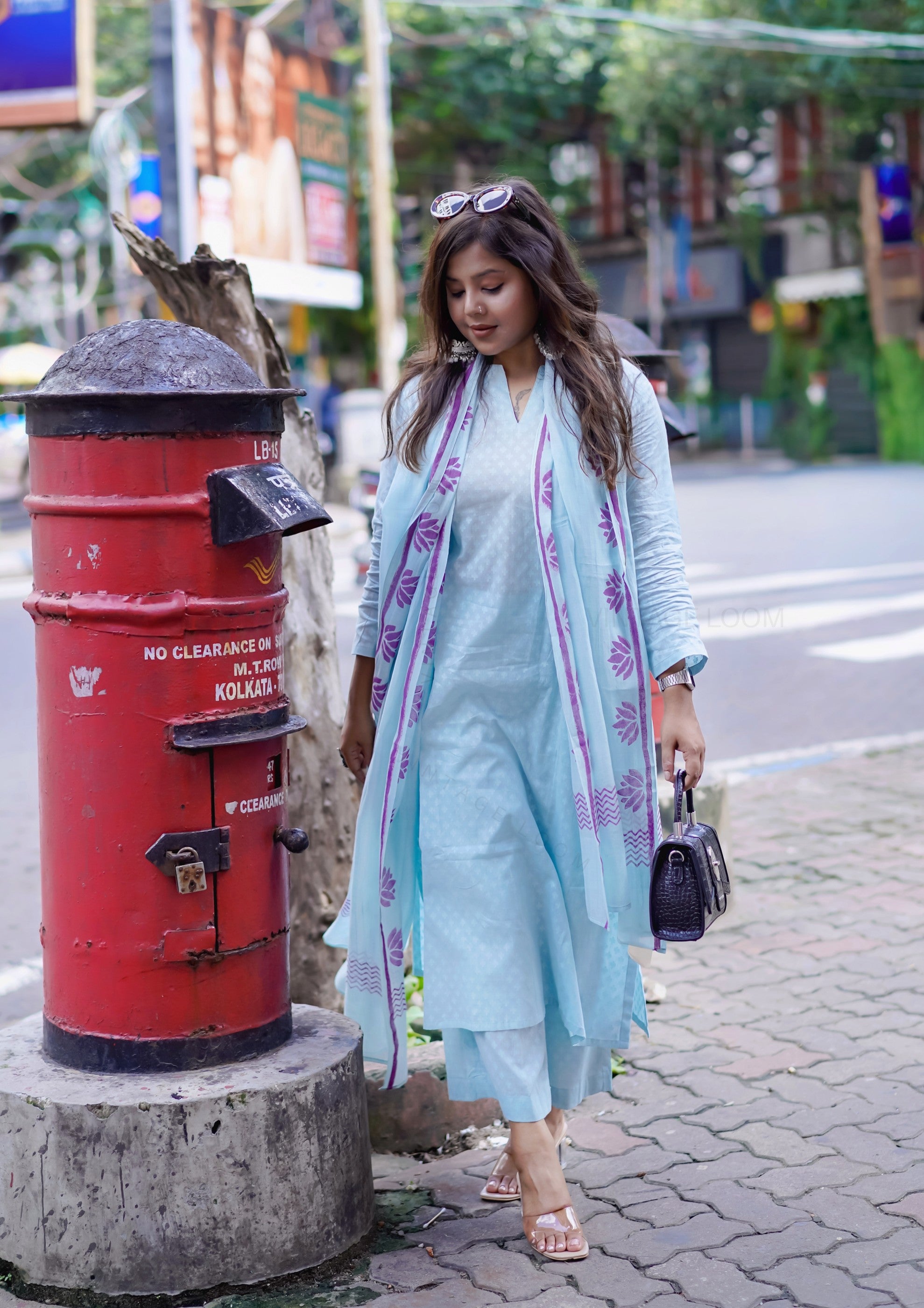 Sky Blue Pure Cotton Suit Set