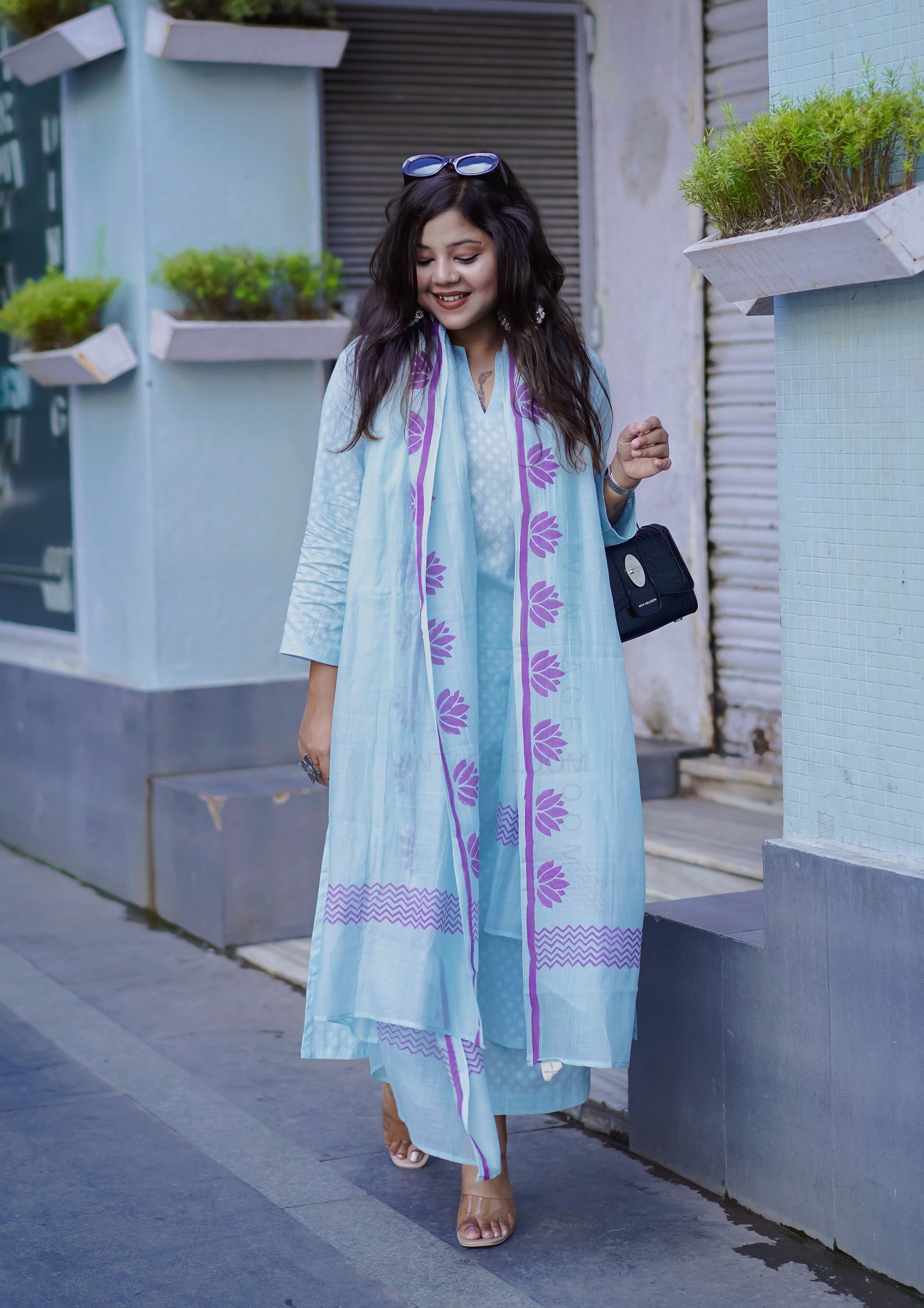 Sky Blue Pure Cotton Suit Set