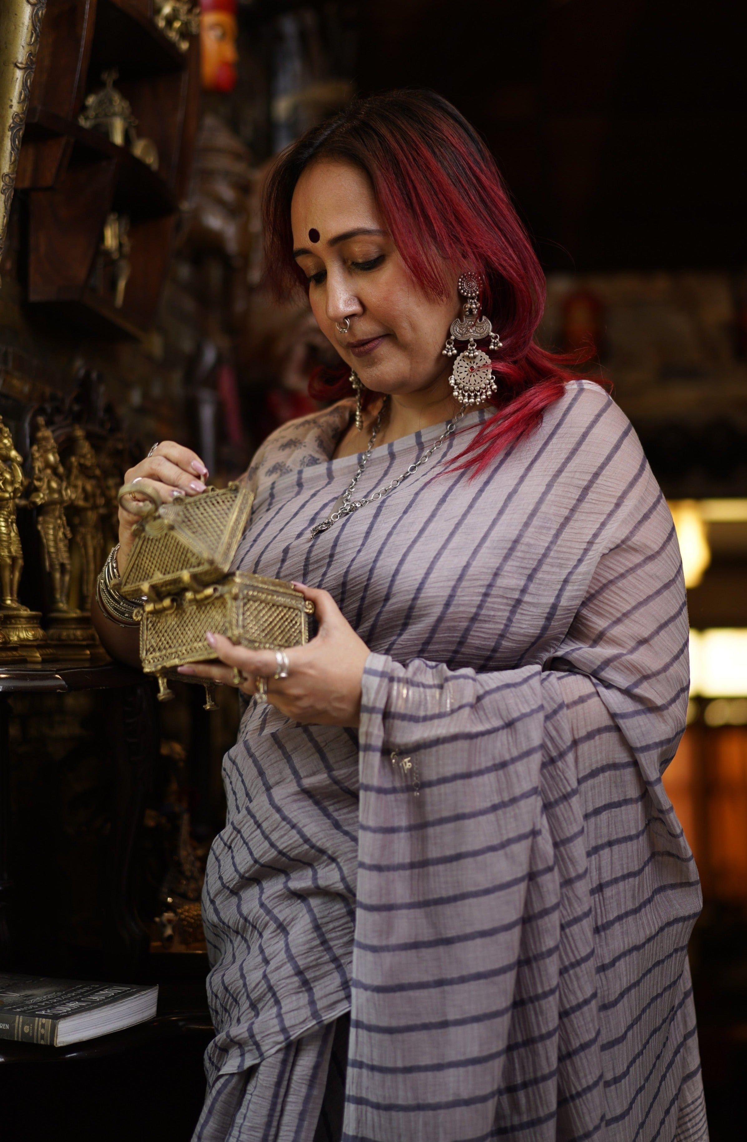 Thunder Grey Chanderi silk Saree