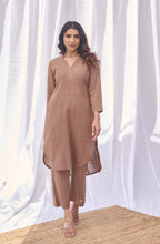 Load image into Gallery viewer, Coffee brown cotton kurta pant set for women
