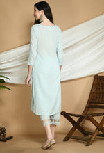 Load image into Gallery viewer, Powder Blue Self Striped Cotton Kurta and Pants.
