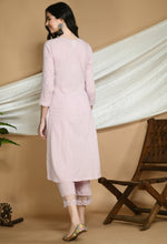 Load image into Gallery viewer, Old Rose Self Striped Cotton Kurta and Pants.
