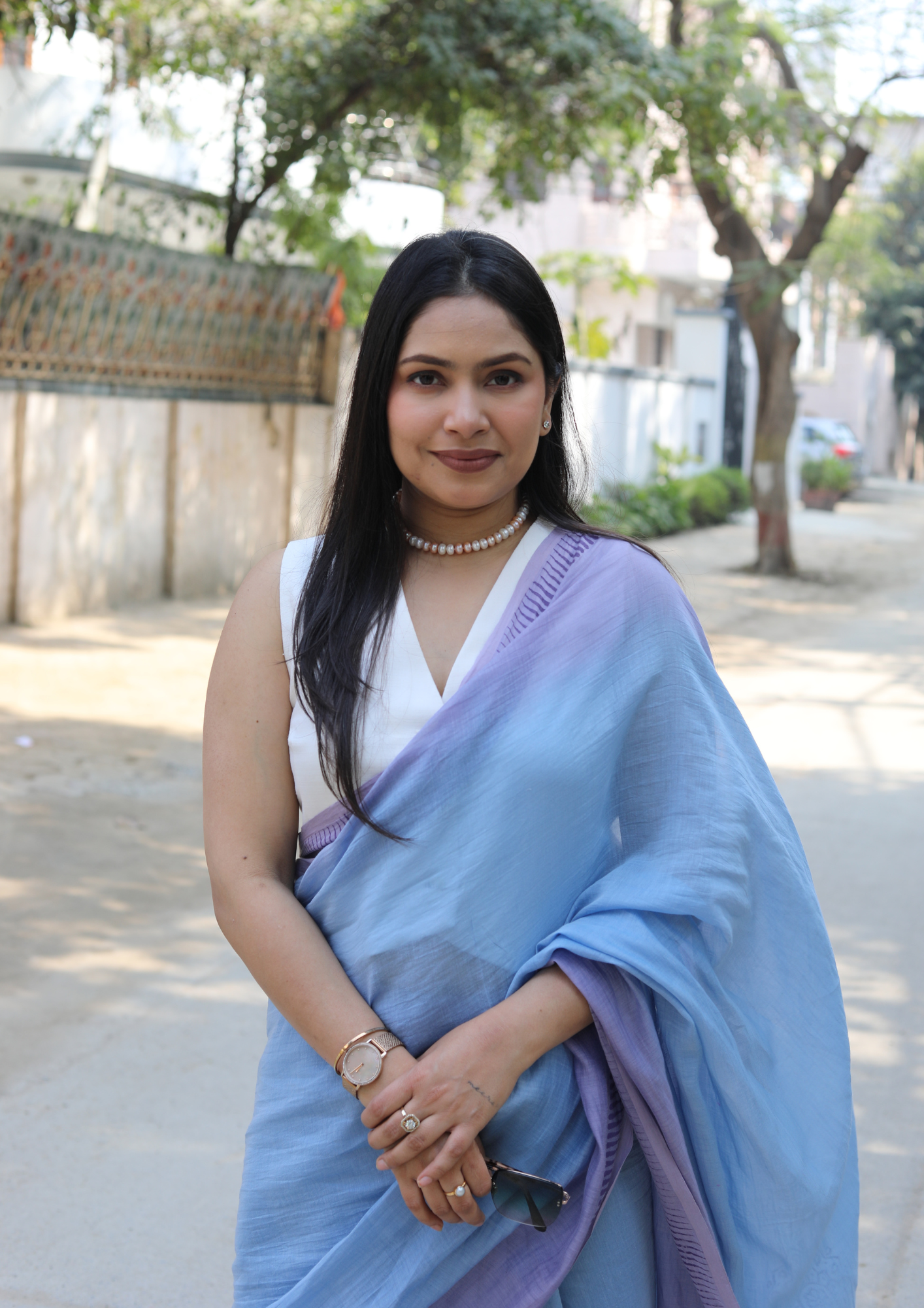 Periwinkle Blue Chanderi Silk Hand-block Printed Saree