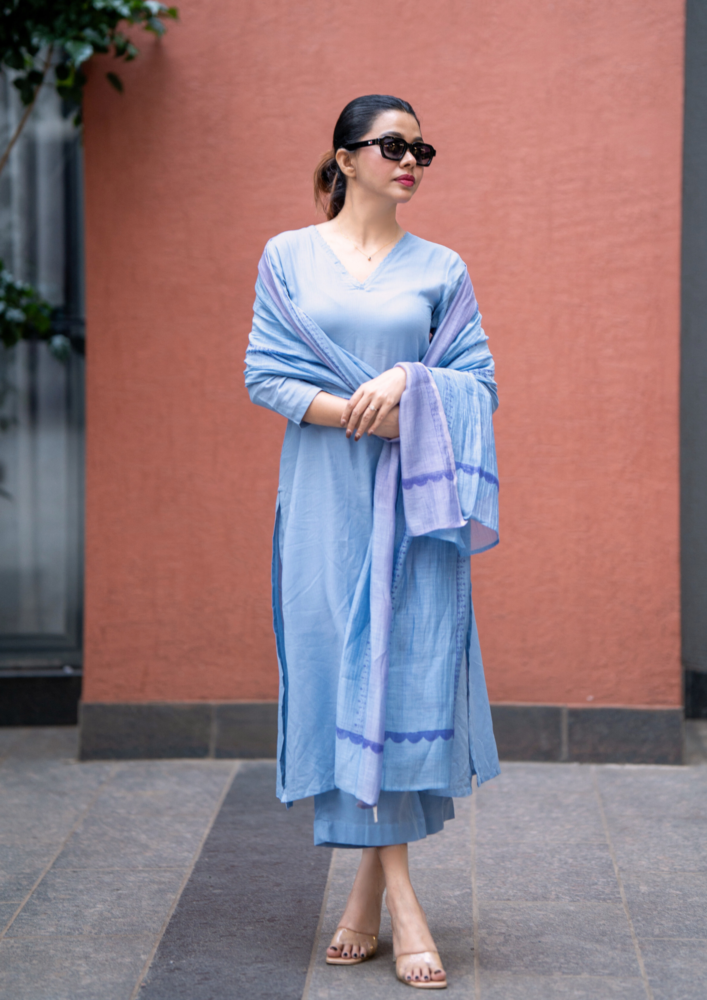 Breeze Blue Pure Cotton Suit Set