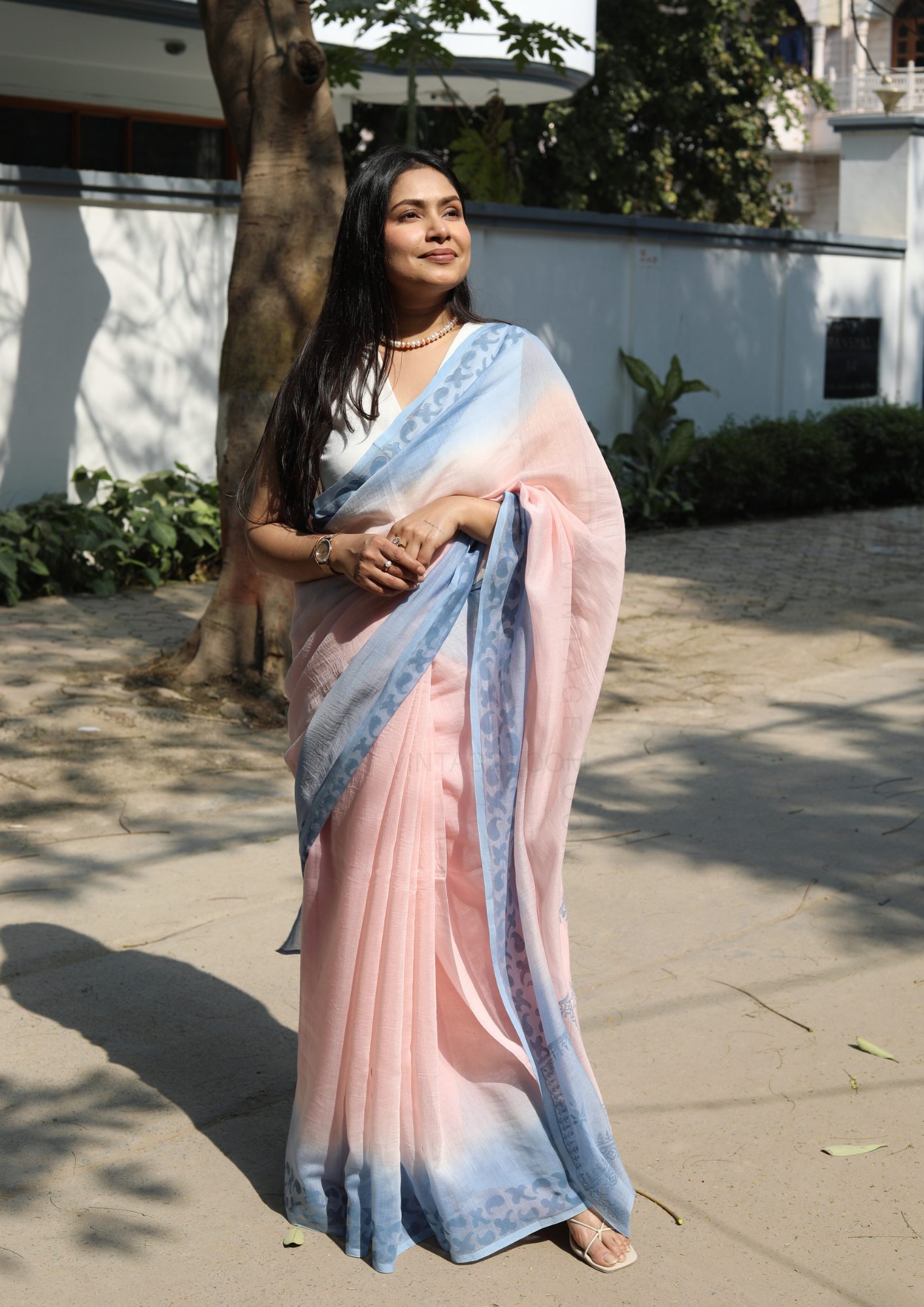 Flamingo Pink Chanderi Silk Hand-block Printed Saree