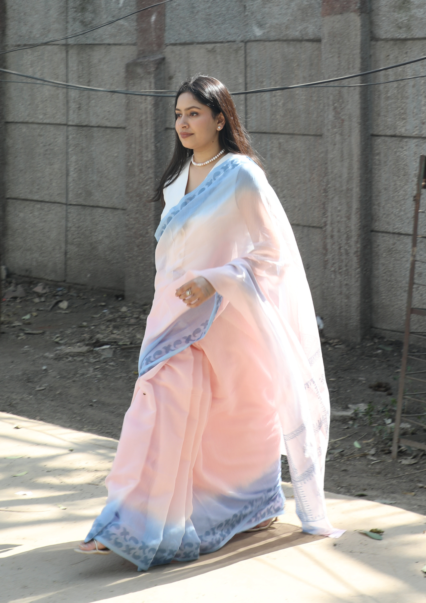 Flamingo Pink Chanderi Silk Hand-block Printed Saree