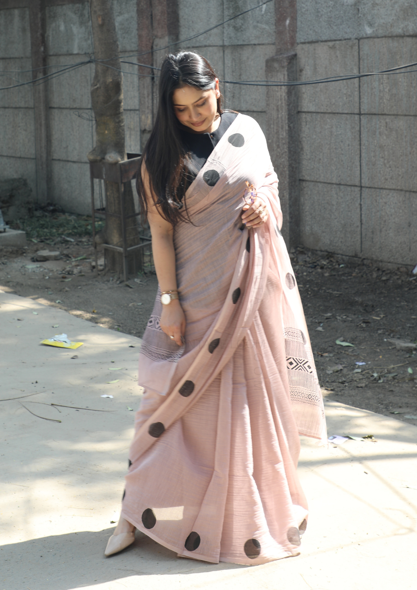 Old Rose Chanderi Silk Hand-block Printed Saree
