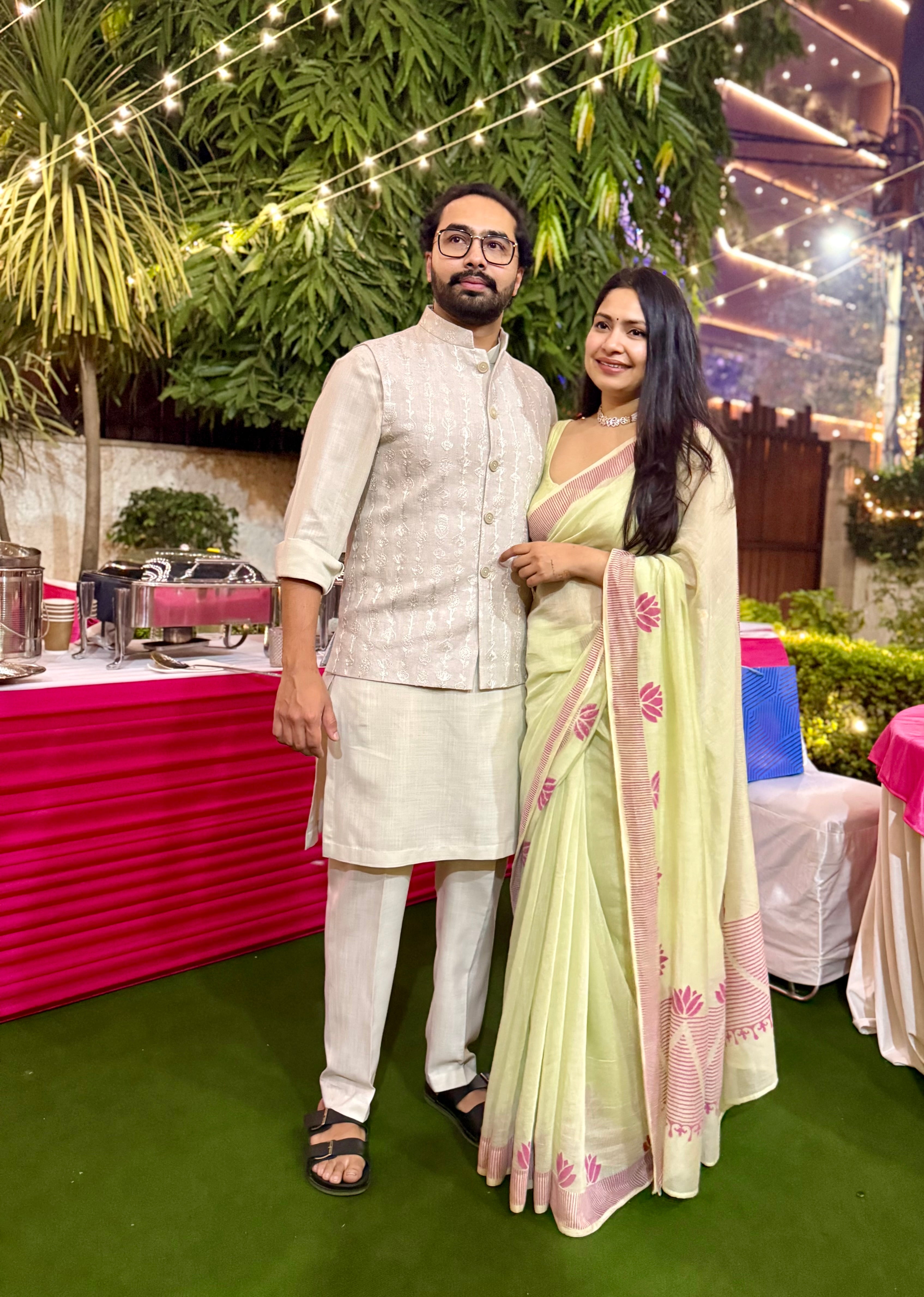 Lime Green Chanderi Silk Hand-block Printed Saree