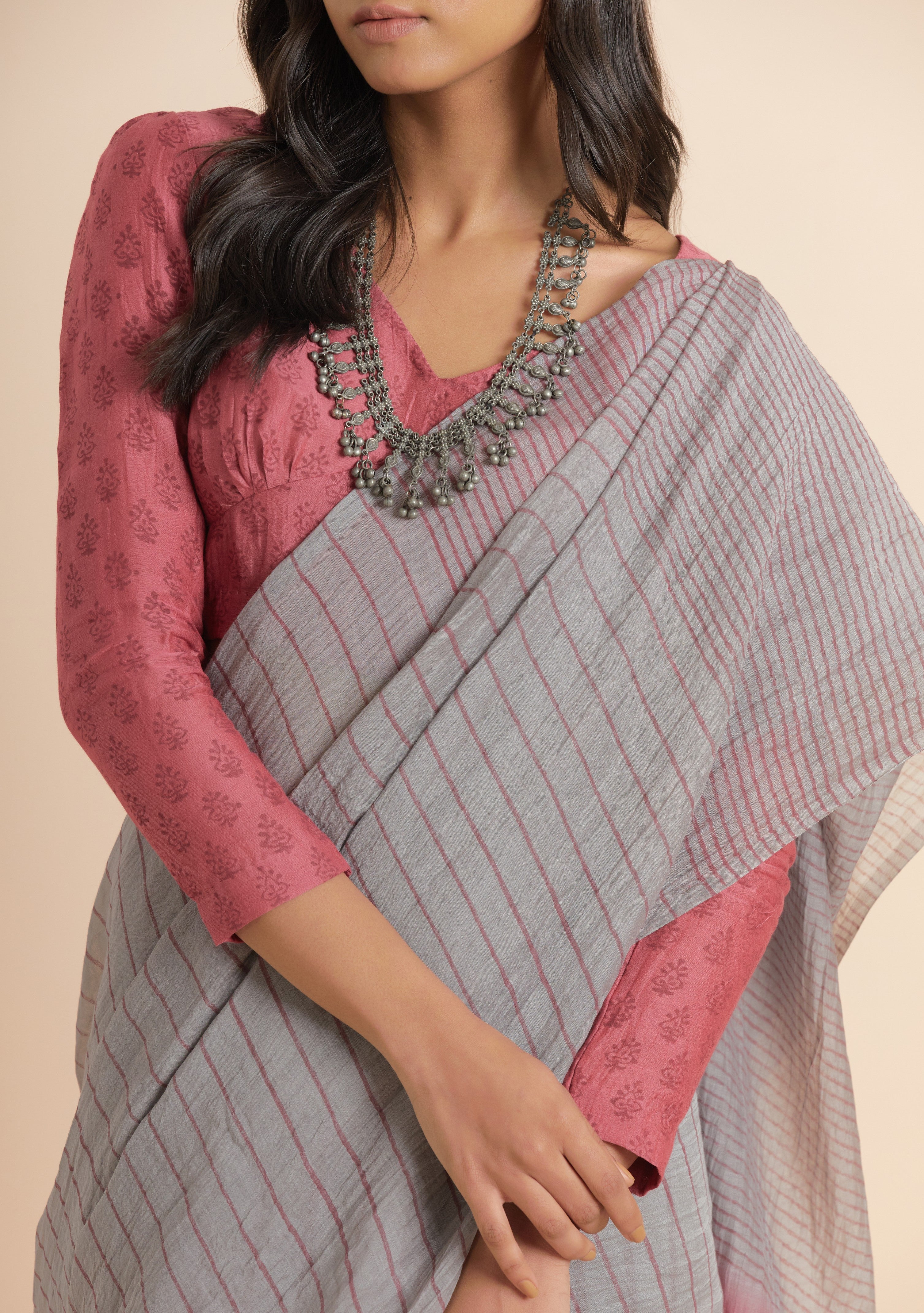Smoke Grey Chanderi silk Saree