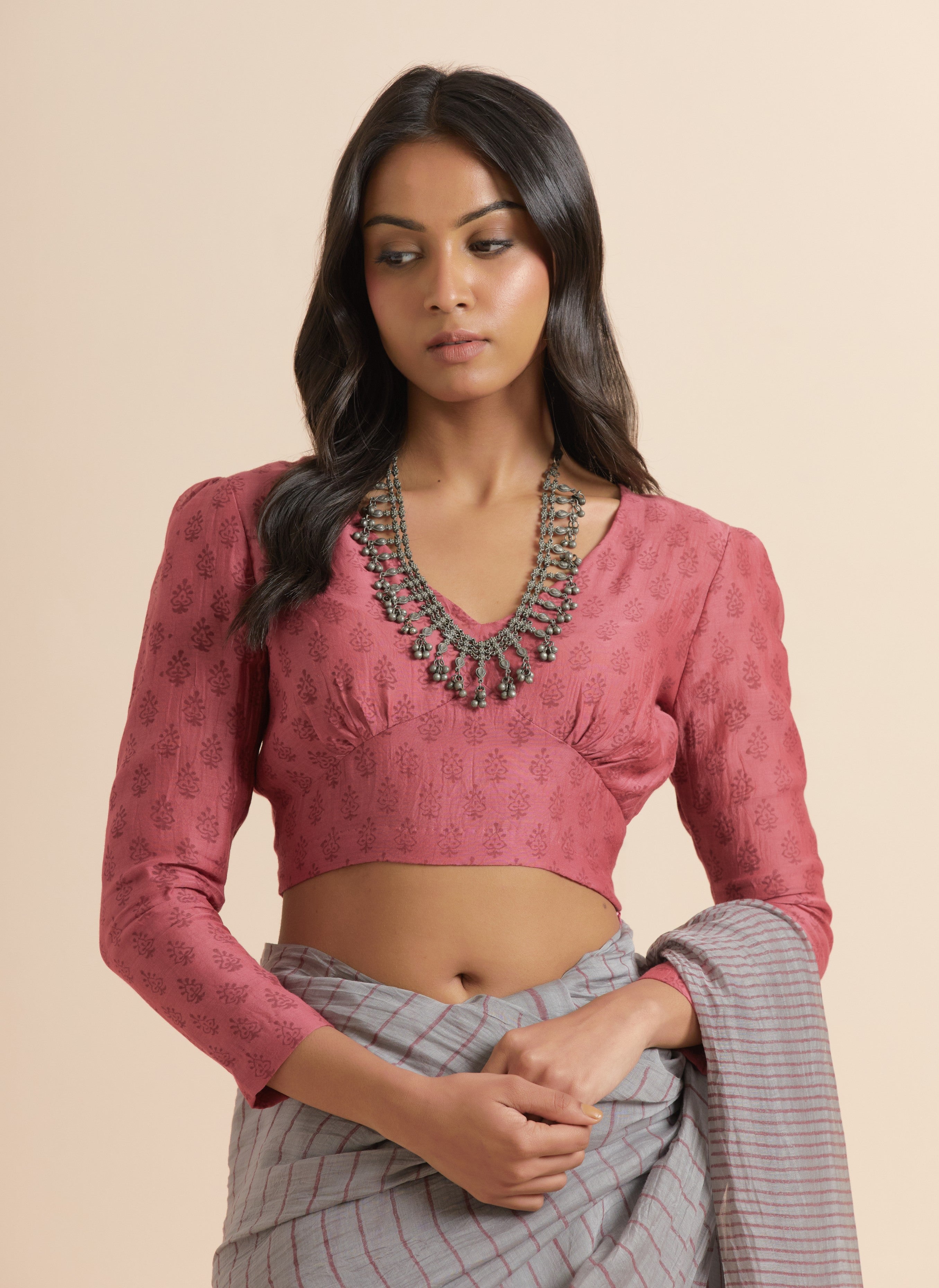 Smoke Grey Chanderi silk Saree