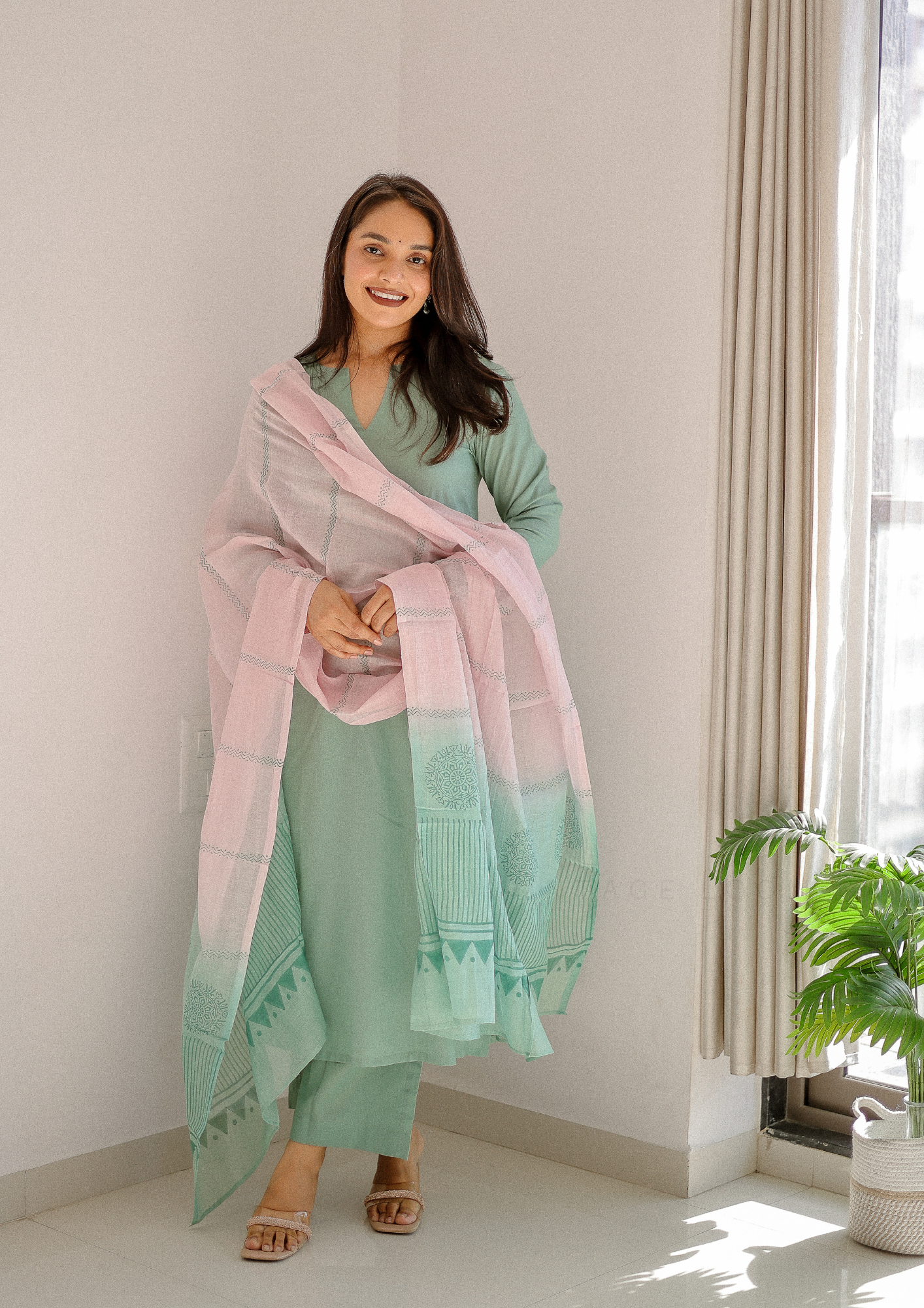 Apple Green Pure Cotton Suit Set