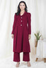 Set Of Two Wine Red Snowdrop Corduroy Long Coat With Corduroy Bootcut Pant