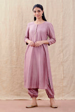 Load image into Gallery viewer, Set Of Two Mauve Embroidered Chanderi Straight Kurta With Embroidered Pull String Pant
