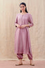 Set Of Two Mauve Embroidered Chanderi Straight Kurta With Embroidered Pull String Pant