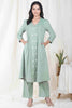 Set Of Two Mist Green Sweet Serenade Corduroy Long Coat With Corduroy Bootcut Pant