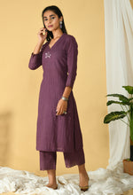 Load image into Gallery viewer, Chidiya Plum Kurta Suit Set
