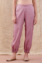 Load image into Gallery viewer, Set Of Two Mauve Embroidered Chanderi Straight Kurta With Embroidered Pull String Pant