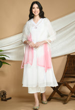 Load image into Gallery viewer, White Kota Doria Kurta and cotton Pants Set with organza stole