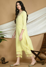 Load image into Gallery viewer, Yellow Self Striped Cotton Kurta and Pants