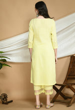 Load image into Gallery viewer, Yellow Self Striped Cotton Kurta and Pants