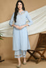 Frost Blue Self Striped Cotton Kurta and Pants.
