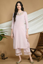 Load image into Gallery viewer, Old Rose Self Striped Cotton Kurta and Pants.
