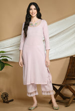 Load image into Gallery viewer, Old Rose Self Striped Cotton Kurta and Pants.