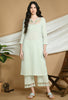 Powder Green Self Striped Cotton Kurta and Pants.