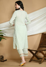 Load image into Gallery viewer, Powder Green Self Striped Cotton Kurta and Pants.
