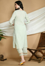 Load image into Gallery viewer, Powder Green Self Striped Cotton Kurta and Pants.