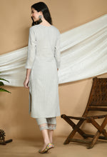 Load image into Gallery viewer, Grey Self Striped Cotton Kurta and Pants.
